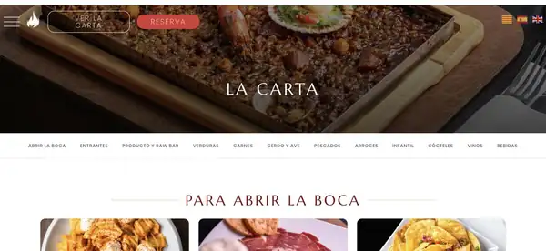 Página de la carta de la web de DeGust Llafranc